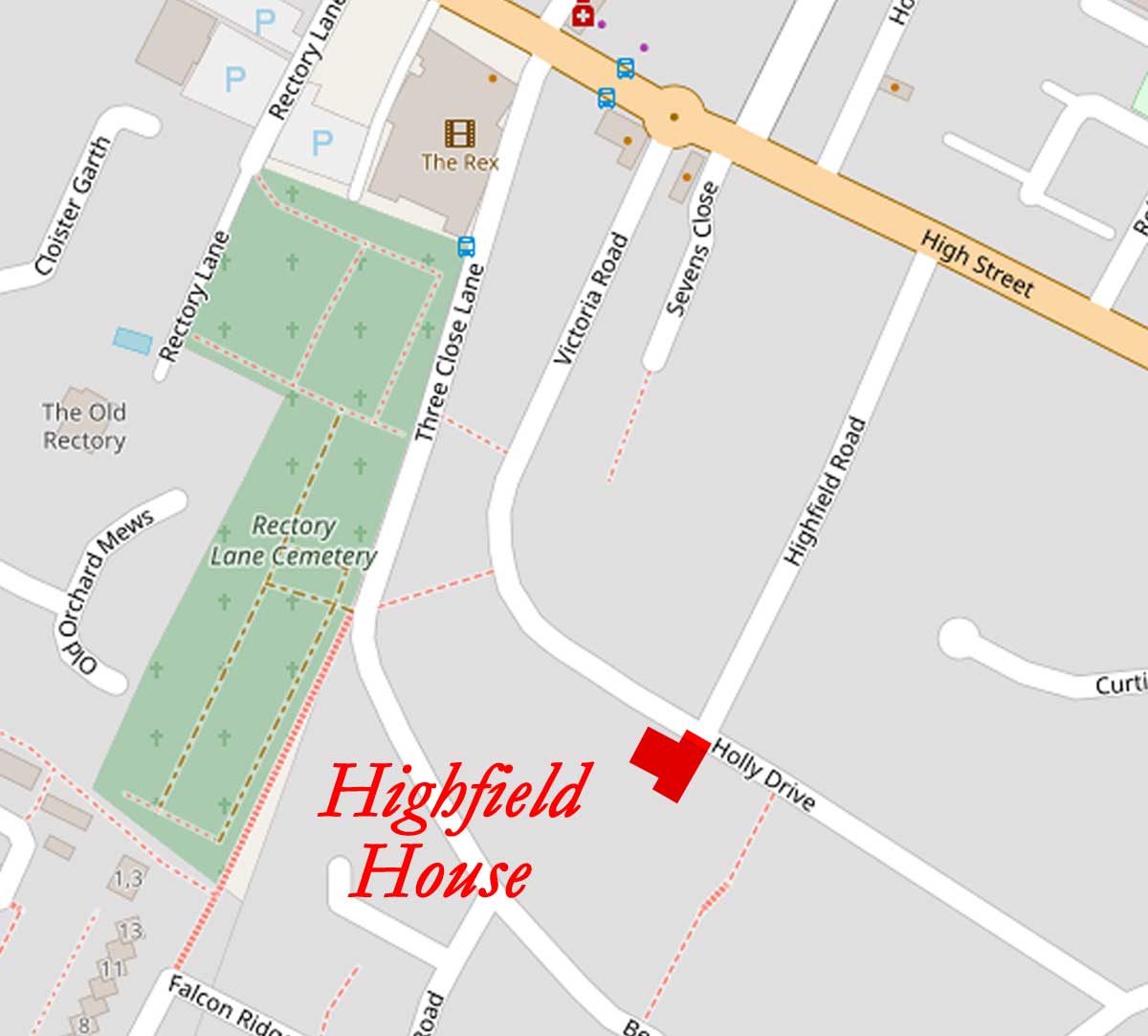 location of Highfield House on a modern map